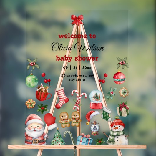 Kerstfeest Baby shower Uitnodigen, Feestelijk Baby Acryl Bord (Neutraal)
