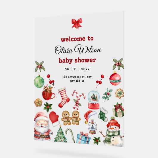 Kerstfeest Baby shower Uitnodigen, Feestelijk Baby Acryl Bord (Hoek)