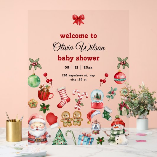 Kerstfeest Baby shower Uitnodigen, Feestelijk Baby Acryl Bord (Huwelijk)
