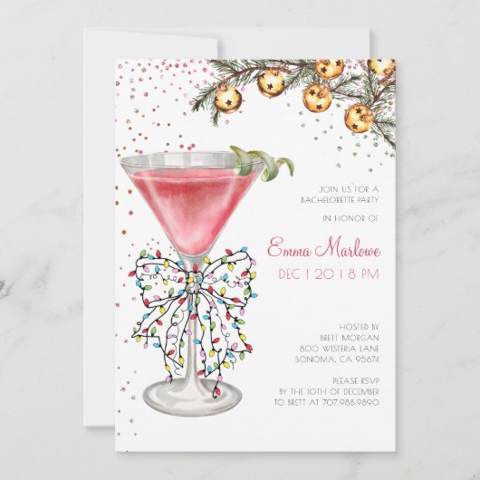 Kerstfeest Bachelorette Cocktail Party Kaart (Voorkant)