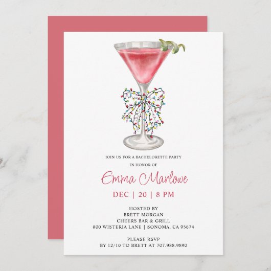 Kerstfeest Bachelorette Cocktail Party Kaart (Voorkant / Achterkant)