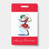 Kerstfeest Badge Sneeuwman en Meisje Dansen (Achterkant)