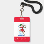 Kerstfeest Badge Sneeuwman en Meisje Dansen (Achterkant met lanyard)