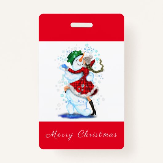 Kerstfeest Badge Snowman en Girl Dance (Voorkant)