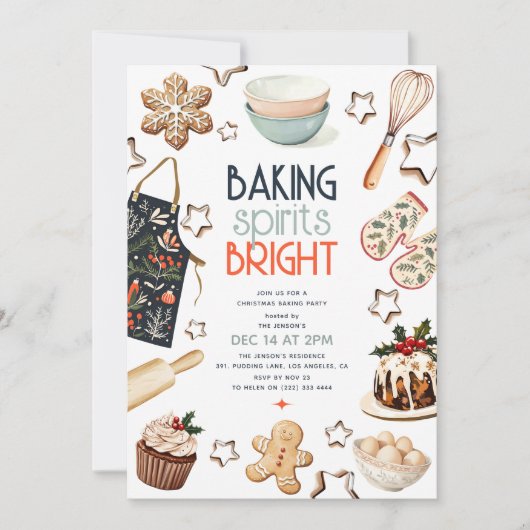 Kerstfeest Baking Spirits Bright Party Kaart (Voorkant)