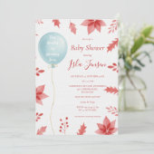 Kerstfeest Ballon en Rode Bladeren Baby Show Kaart (Staand voorkant)