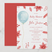 Kerstfeest Ballon en Rode Bladeren Baby Show Kaart (Voorkant / Achterkant)