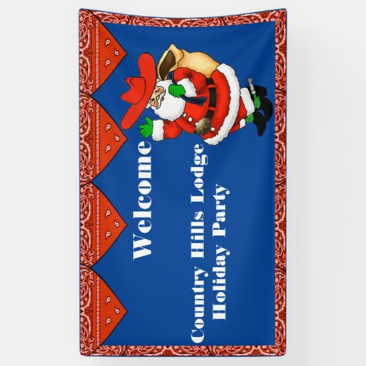 Kerstfeest Banner Red Bandana Cowboy Santa (Verticaal)