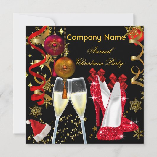Kerstfeest Bedrijfsfeest Champagne Hoge Hakken Kaart (Voorkant)