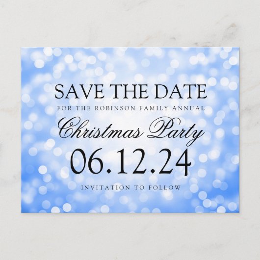Kerstfeest Bewaar de datum Blue Glitter Lights Aankondigingskaart (Voorkant)