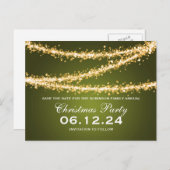 Kerstfeest Bewaar de datum Gold String Lights Aankondigingskaart (Voorkant / Achterkant)