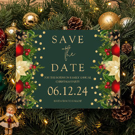 Kerstfeest Bewaar de datum Goud Bloemen Groen Aankondigingskaart