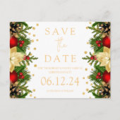 Kerstfeest Bewaar de datum Gouden Bloemen Aankondigingskaart (Voorkant)