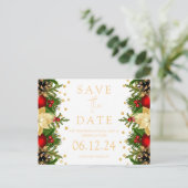 Kerstfeest Bewaar de datum Gouden Bloemen Aankondigingskaart (Staand voorkant)