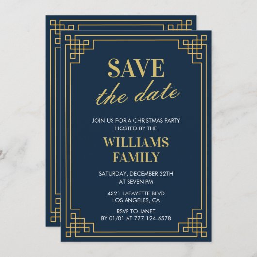 Kerstfeest Bewaar de datum Navy Kaart (Voorkant / Achterkant)