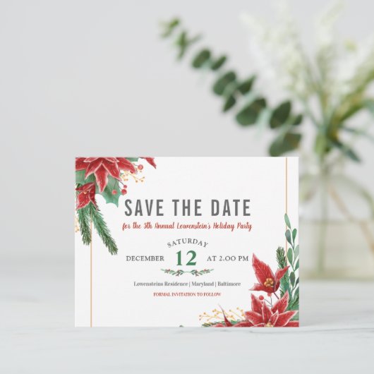 Kerstfeest Bewaar de datum Poinsettia Aankondigingskaart (Staand voorkant)