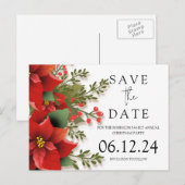 Kerstfeest Bewaar de datum Poinsettia Aankondigingskaart (Voorkant / Achterkant)