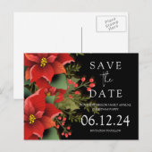 Kerstfeest Bewaar de datum Poinsettia Zwart Aankondigingskaart (Voorkant / Achterkant)