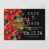 Kerstfeest Bewaar de datum Poinsettia Zwart Aankondigingskaart (Voorkant)