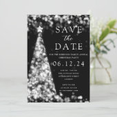 Kerstfeest Bewaar de datum Zilveren Boom Glam Kaart (Staand voorkant)