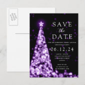 Kerstfeest Bewaar de datumboom Glam Paarse Aankondigingskaart (Voorkant / Achterkant)