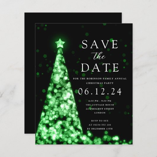 Kerstfeest Bewaar de datumboom Groen Uitnodigen (Voorkant / Achterkant)
