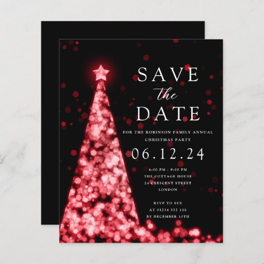 Kerstfeest Bewaar de datumboom Red Invite (Voorkant / Achterkant)