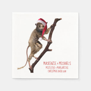 Kerstfeest Big Eyed Primate Monkey Santa Hat Servet