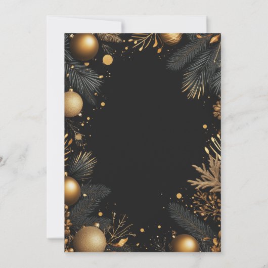 Kerstfeest Black and Gold Baubles Kaart (Achterkant)