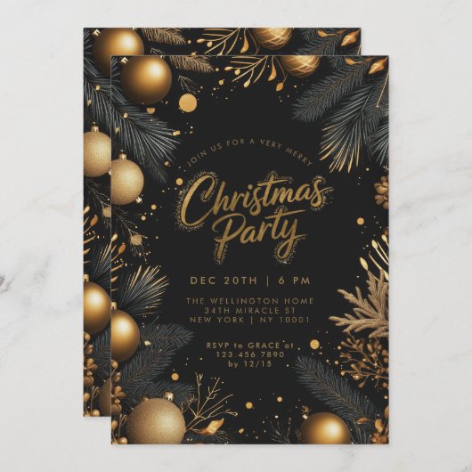 Kerstfeest Black and Gold Baubles Kaart (Voorkant / Achterkant)