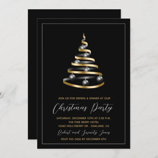 Kerstfeest Black Gold Tree uitnodiging (Voorkant / Achterkant)