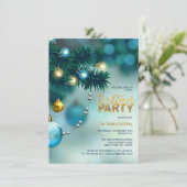 KERSTFEEST Blauw Gouden Boom Baubles Glitter Kaart (Staand voorkant)