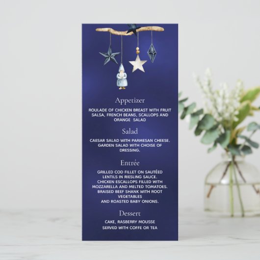 Kerstfeest blauw kabouter nordic menu (Staand voorkant)