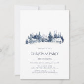 Kerstfeest Blauw Wit Dorp Uitnodiging (Voorkant)