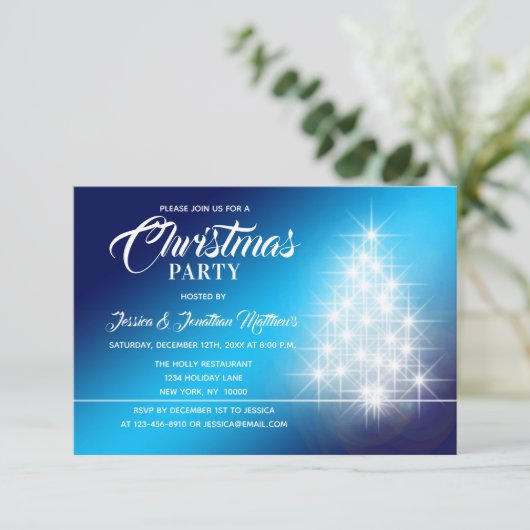 KERSTFEEST Blauw Wit Twinkle Lights Tree Kaart (Staand voorkant)