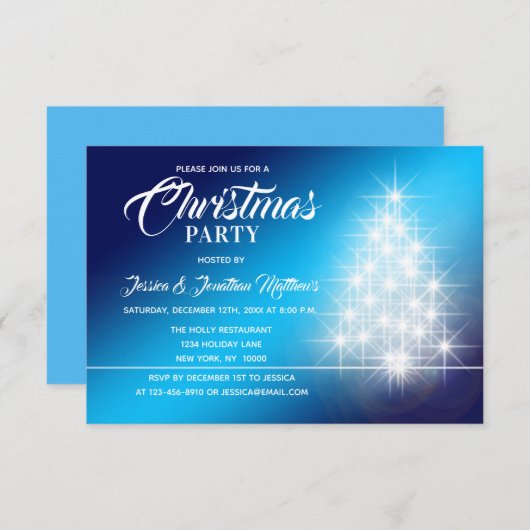 KERSTFEEST Blauw Wit Twinkle Lights Tree Kaart (Voorkant / Achterkant)