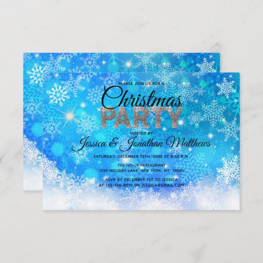 KERSTFEEST Blauw Witte Sneeuwvlokken Sneeuwglitter Kaart (Voorkant / Achterkant)