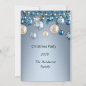 Kerstfeest blauwe baubles uitnodiging (Achterkant)