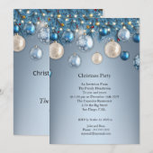 Kerstfeest blauwe baubles uitnodiging (Voorkant / Achterkant)
