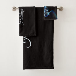 Kerstfeest Blauwe Boom Glanzend Zwart Elegant Bad Handdoek
