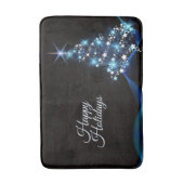 Kerstfeest Blauwe Boom Glanzend Zwart Elegant Badmat (Voorkant Verticaal)