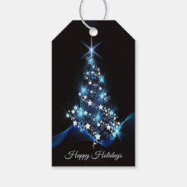 Kerstfeest Blauwe Boom Glanzend Zwart Elegant Cadeaulabel