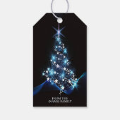 Kerstfeest Blauwe Boom Glanzend Zwart Elegant Cadeaulabel (Achterkant)