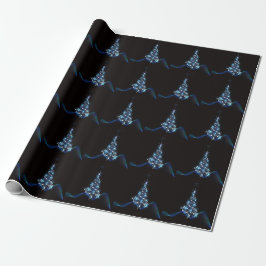 Kerstfeest Blauwe Boom Glanzend Zwart Elegant Cadeaupapier