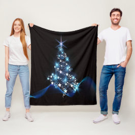 Kerstfeest Blauwe Boom Glanzend Zwart Elegant Fleece Deken