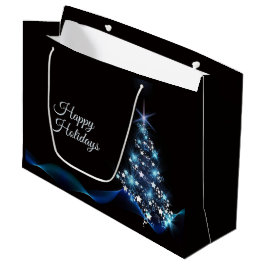 Kerstfeest Blauwe Boom Glanzend Zwart Elegant Groot Cadeauzakje