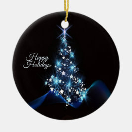 Kerstfeest Blauwe Boom Glanzend Zwart Elegant Keramisch Ornament