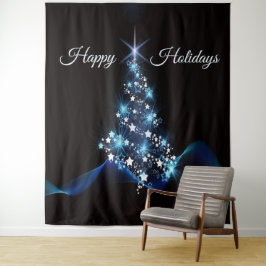 Kerstfeest Blauwe Boom Glanzend Zwart Elegant Wandkleed