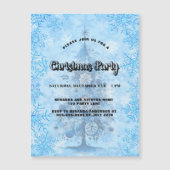 Kerstfeest blauwe boom sneeuwvlokken luxe magnetische uitnodiging (Voorkant)