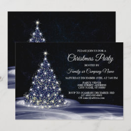 Kerstfeest Blauwe Glanzende Boom Winter Navy Kaart